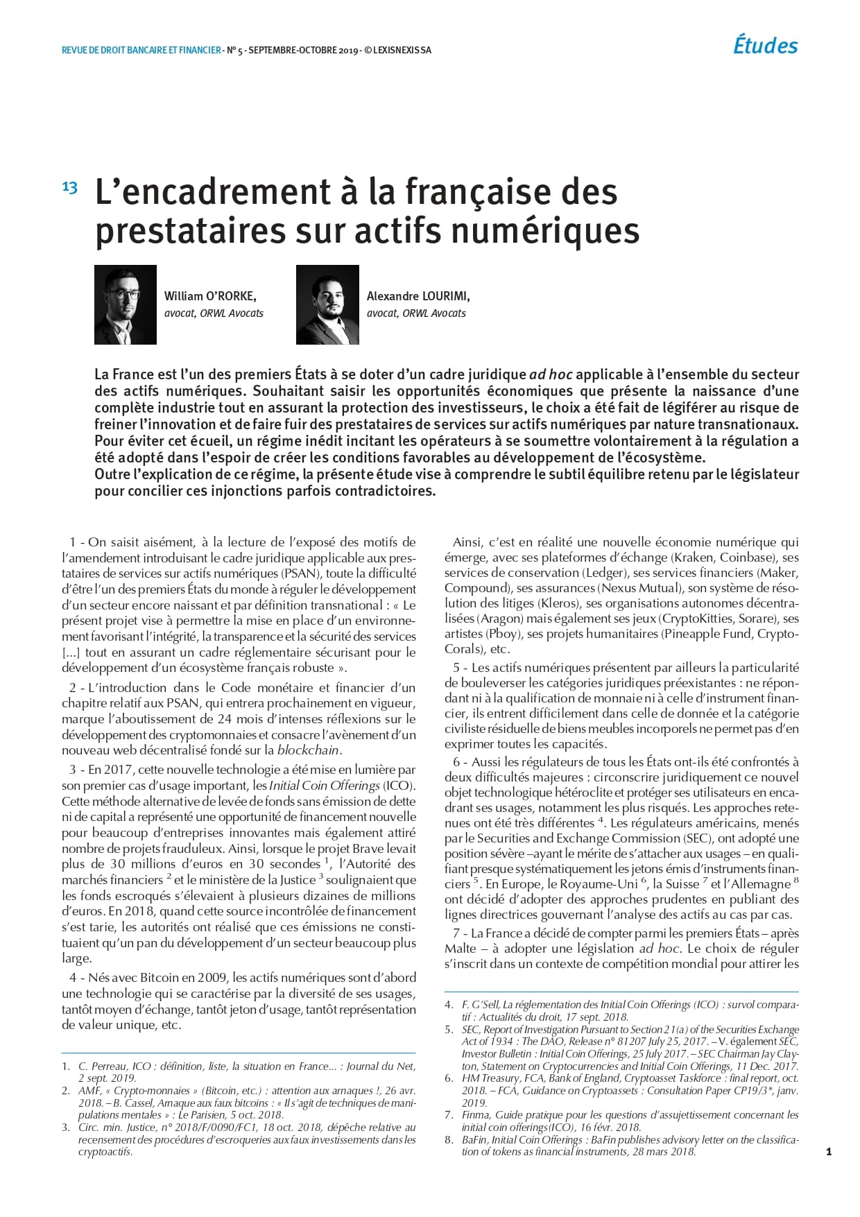 L’encadrement à la française des prestataires sur actifs numériques 1
