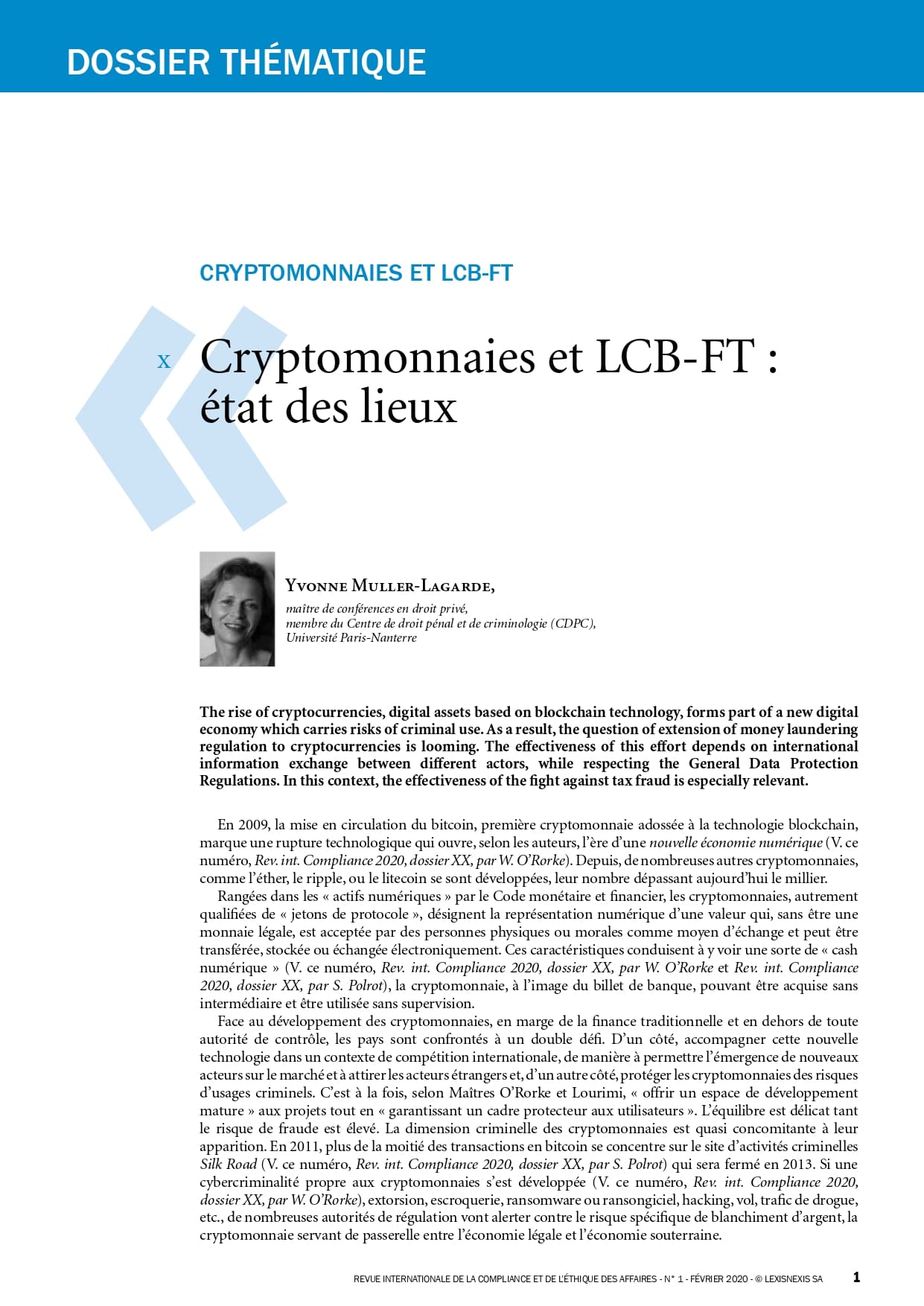Crypto-monnaies et LCB-FT - état des lieux