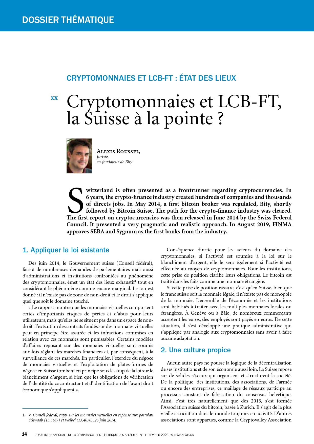 Crypto-monnaies et LCB-FT, la Suisse à la pointe ?