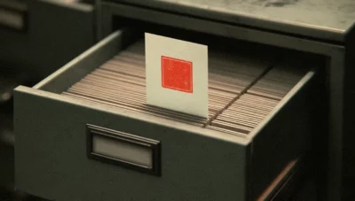 Fichier métallique gris, une fiche tirée et frappée d’un tampon vermillon, pour le palmarès Futur du droit 2026