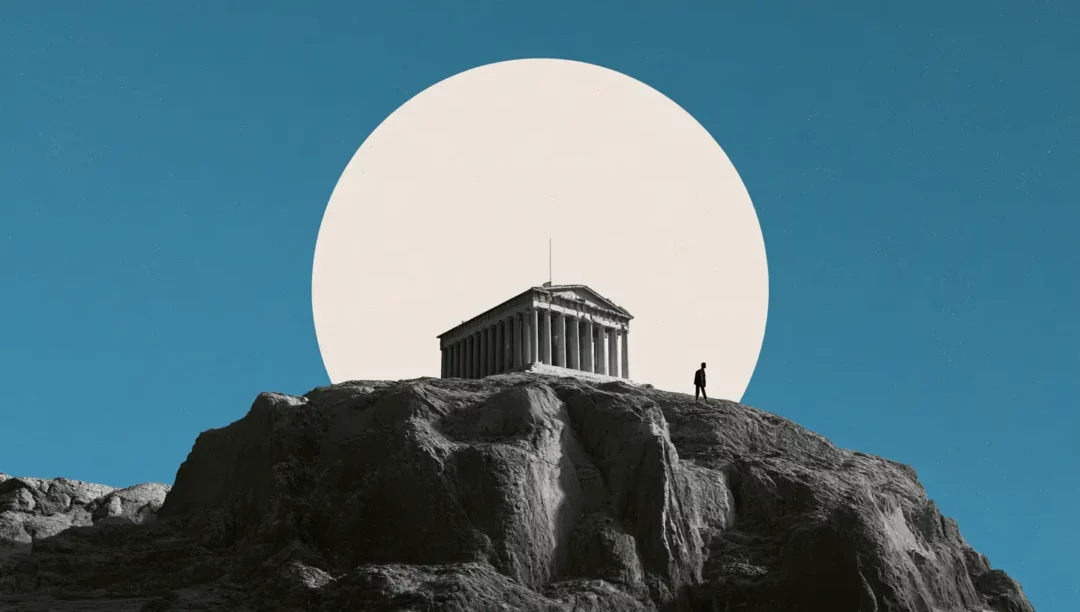 Illustration éditoriale en noir et blanc : façade institutionnelle et registre de chiffres, PLF 2027 et fiscalité des crypto-actifs