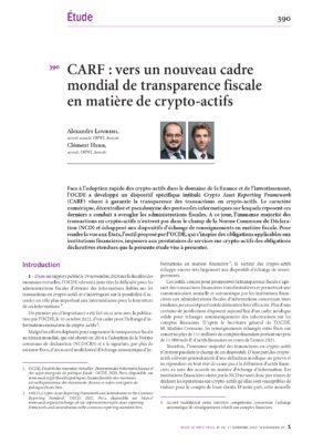 [Revue de droit fiscal] CARF : vers un nouveau cadre mondial de transparence fiscale en matière de crypto-actifs
